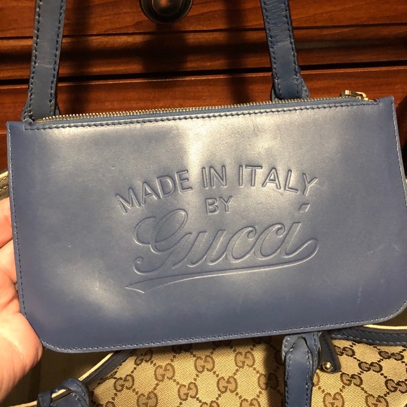 Gucci canvas craft tote blue leather trim - Picture 11 of 16